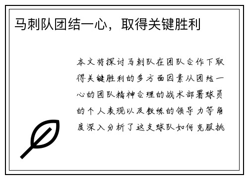 马刺队团结一心，取得关键胜利